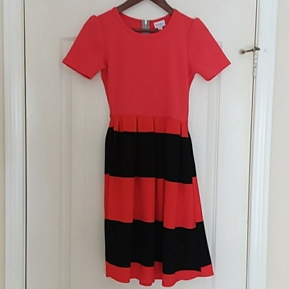 Lularoe extra small Amelia red black striped dress - Picture 1 of 8